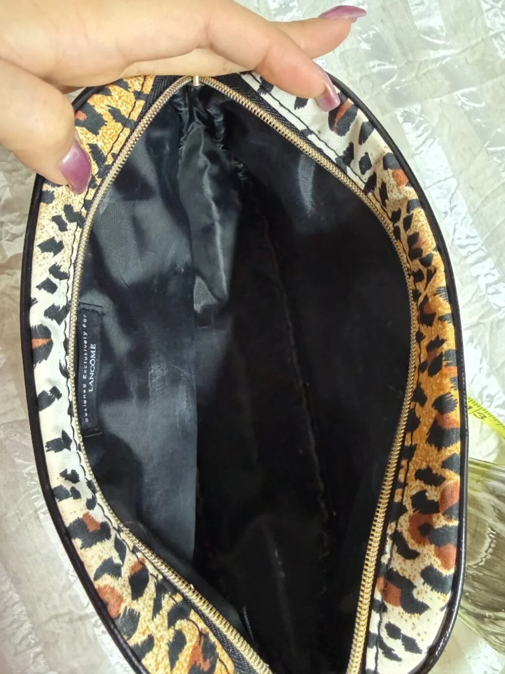 Lancome Leopard Print Cosmetic Bag Makeup Pouch Zip Travel Case